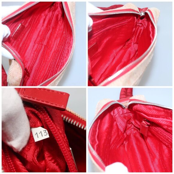 PRADA Sports Shoulder Bag Canvas Beige Red Auth - Picture 15 of 16